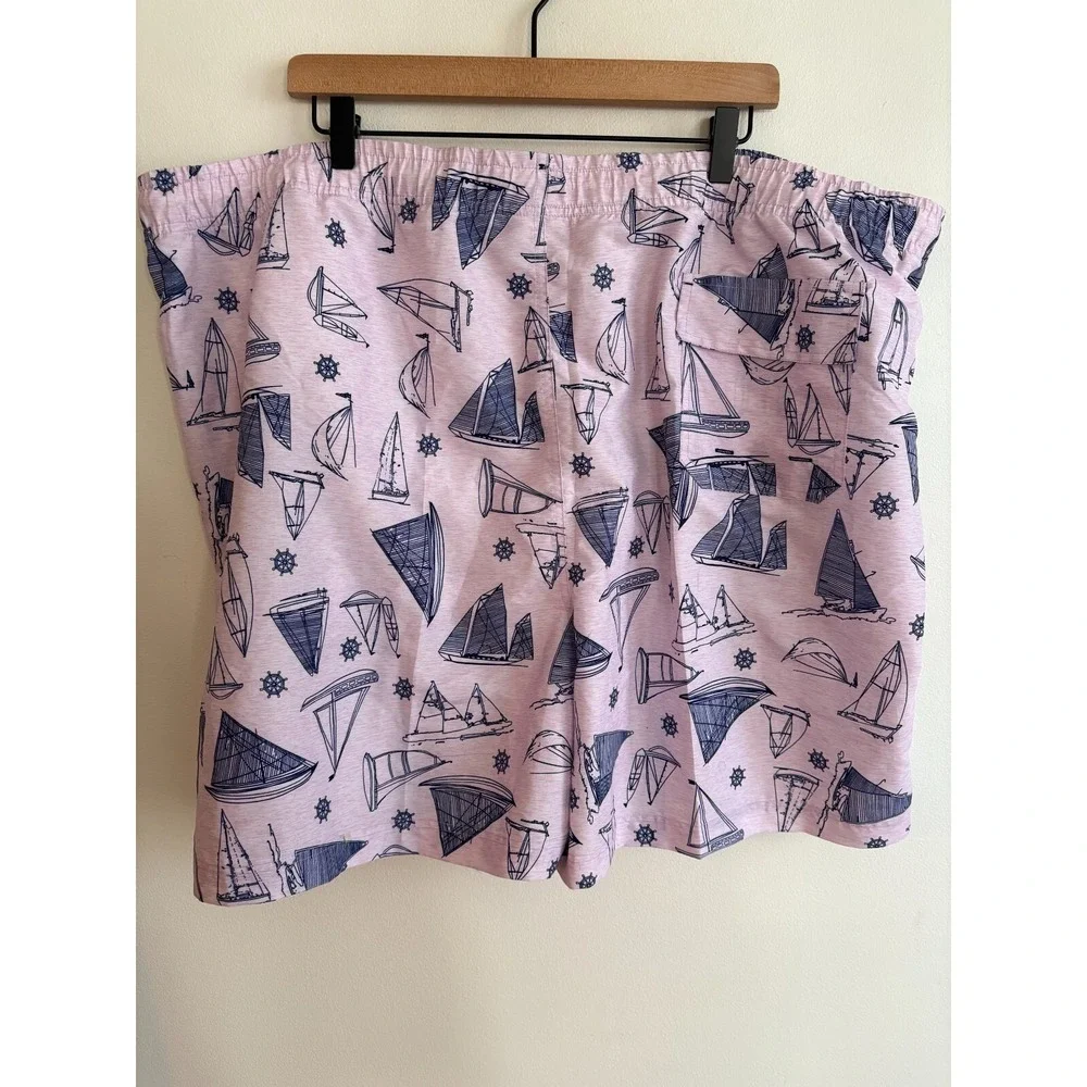 EUC US Polo Assn Pink Sailboat Print Lined‎ Swim Trunks Shorts Men's Sz 4XL